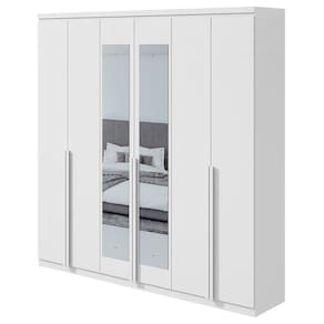 Guarda Roupa Casal Alonzo 6 Portas Branco Brilho com Espelho - Lopas