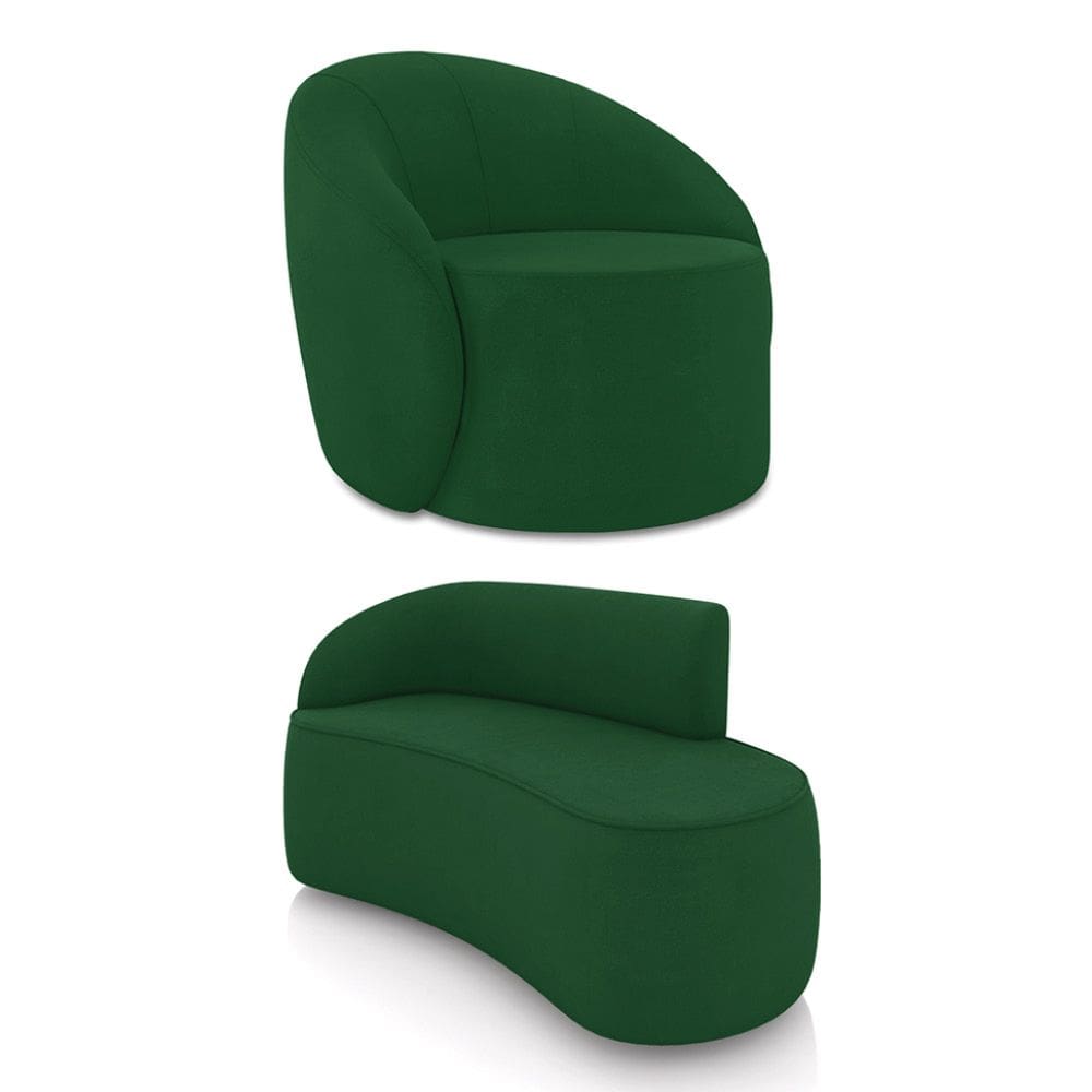 Sofá 2 Lugares Orgânico 140cm Morgan e Poltrona Lua Suede Verde D03 - D`Rossi