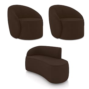 Sofá 2 Lugares Orgânico 140cm Morgan e 2 Poltronas Lua Suede Marrom D03 - D`Rossi