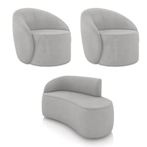 Sofá 2 Lugares Orgânico 140cm Morgan e 2 Poltronas Lua Suede Cinza D03 - D`Rossi