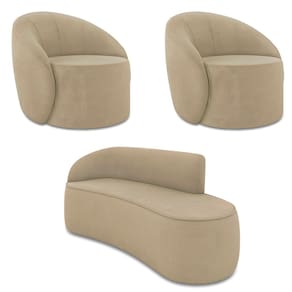 Sofá 3 Lugares Orgânico 180cm Morgan e 2 Poltronas Lua Suede Marrom Rato D03 - D`Rossi