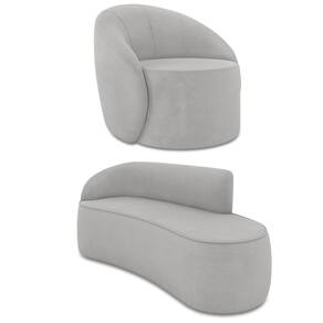 Sofá 3 Lugares Orgânico 180cm Morgan e Poltrona Lua Suede Cinza D03 - D`Rossi