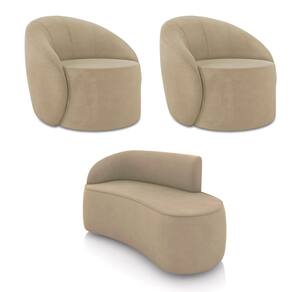 Sofá 2 Lugares Orgânico 140cm Morgan e 2 Poltronas Lua Suede Marrom Rato D03 - D`Rossi