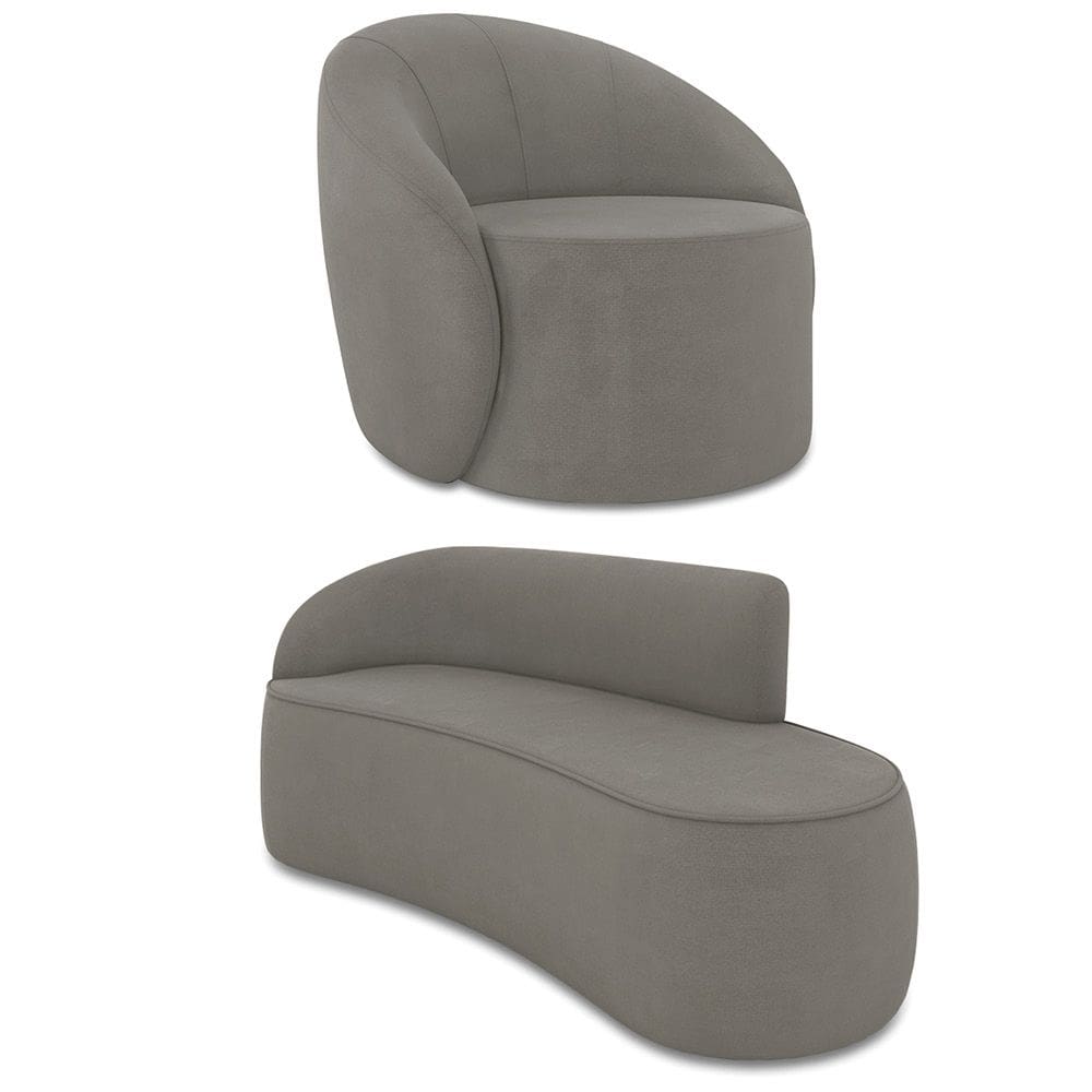 Sofá 3 Lugares Orgânico 180cm Morgan e Poltrona Lua Suede Grafite D03 - D`Rossi