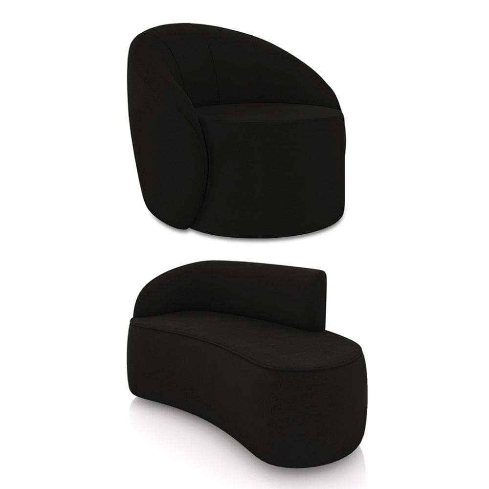Sofá 2 Lugares Orgânico 140cm Morgan e Poltrona Lua Suede Preto D03 - D`Rossi