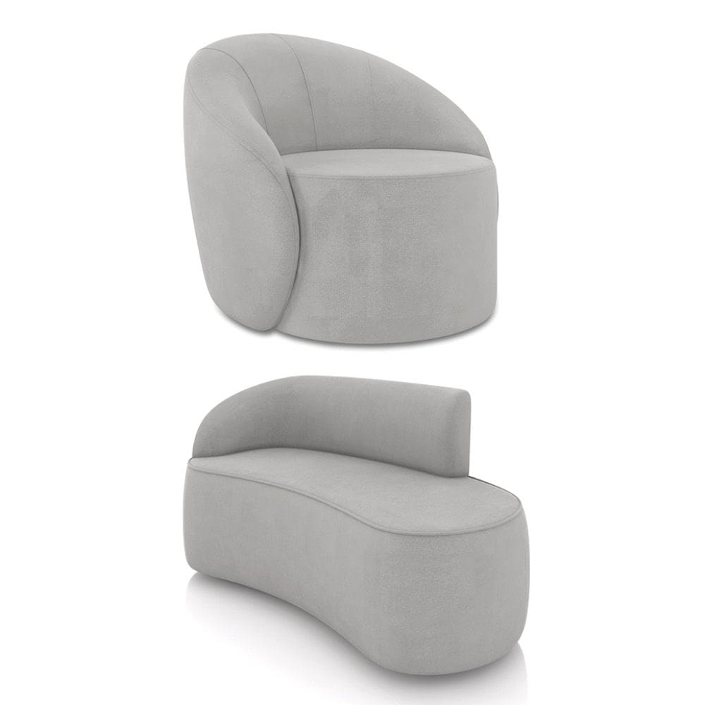 Sofá 2 Lugares Orgânico 140cm Morgan e Poltrona Lua Suede Cinza D03 - D`Rossi