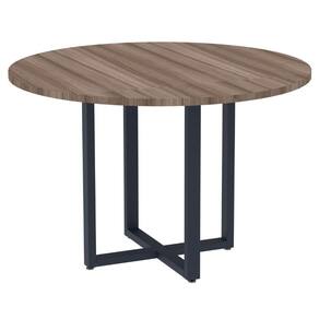 Mesa de Reunião Redonda P25 Pandin 110 cm (Largura) Tampo MDP Walnut Pé Aço Tubular Azul Del Rey