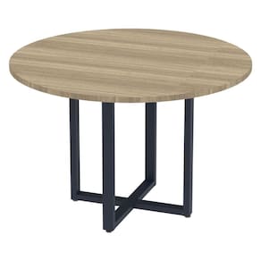 Mesa de Reunião Redonda P25 Pandin 110 cm (Largura) Tampo MDP Noce Naturalle Pé Aço Tubular Grafito
