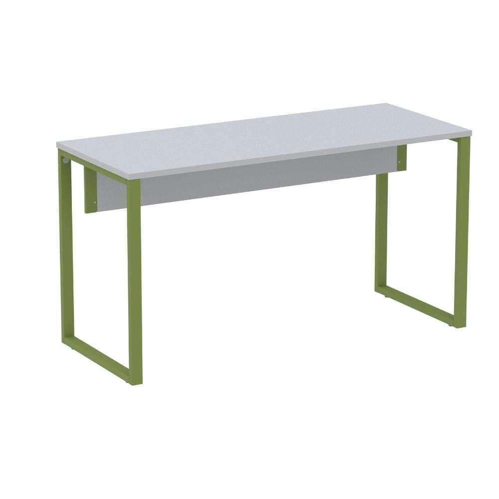 Mesa Escritório P25 TUB Pandin 134 cm (Larg) Tampo MDP Cinza Pé Aço Tubular Verde Mirô