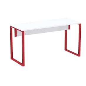 Mesa Escritório P25 TUB Pandin 134 cm (Larg) Tampo MDP Branco Pé Aço Tubular Vermelho