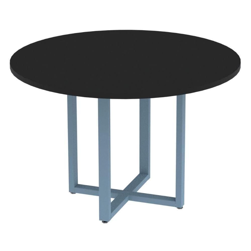 Mesa de Reunião Redonda P25 Pandin 110 cm (Largura) Tampo MDP Preto Pé Aço Tubular Azul Dali