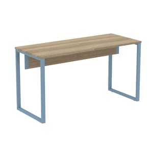 Mesa Escritório P25 TUB Pandin 120 cm (larg) Tampo MDP Noce Naturalle Pé Aço Tubular Azul Dali