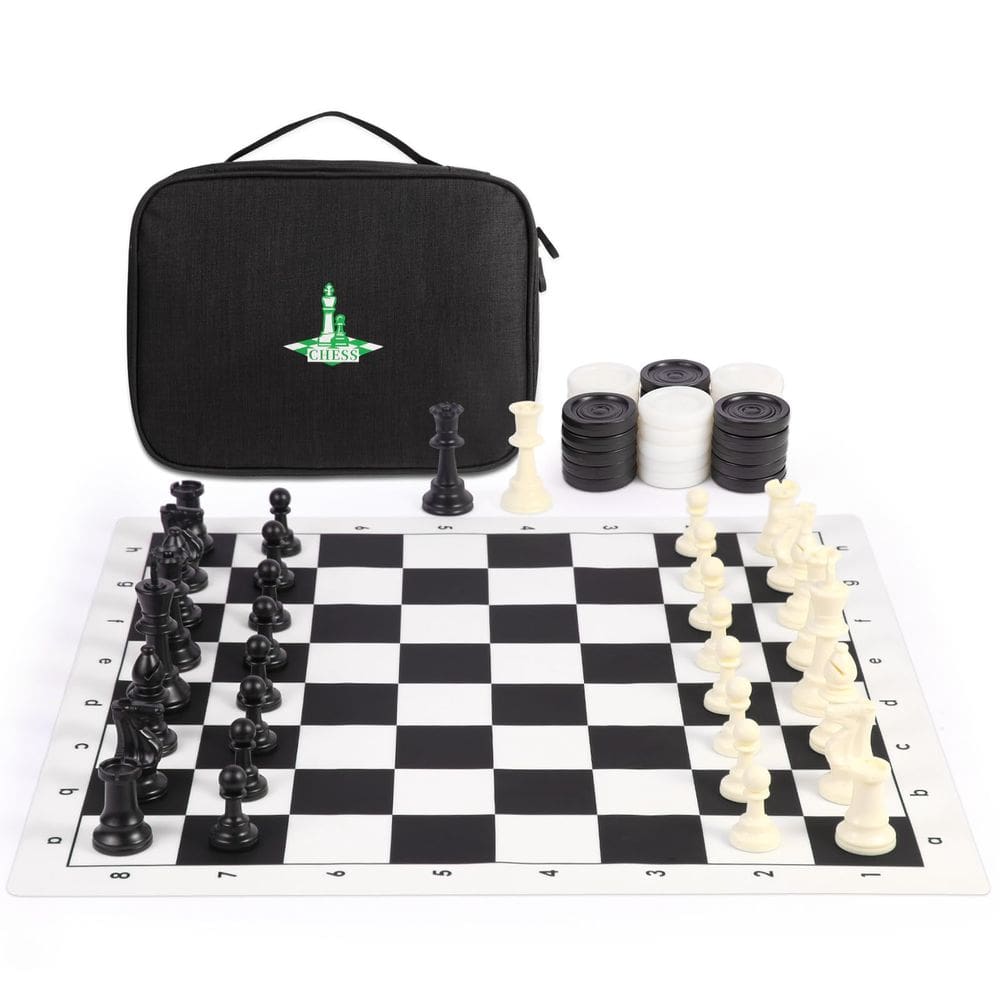 Conjunto de xadrez de viagem, tabuleiro de xadrez de silicone de 20” com bolsa de armazenamento