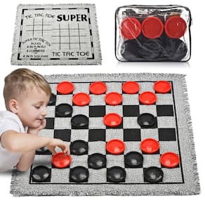 Conjunto de jogos de tabuleiro Giant Checkers QuadPro 3 em 1 com tapete