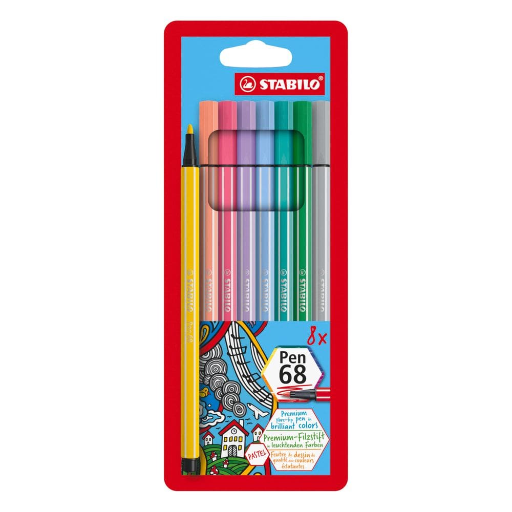 Caneta de ponta de fibra STABILO Premium Pen 68 cores pastel - pacote com 8