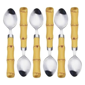 Conjunto Com 06 Colheres Para Café De Aço Inox Com Cabo De Plástico Bambu Natural 16cm 7389 - Lyor