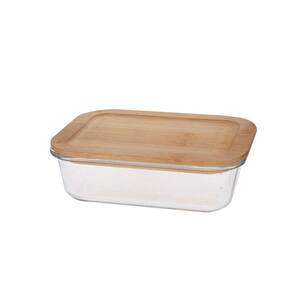Porta Mantimento Retangular Em Vidro Borossilicato Com Tampa Em Bambu 370ml 29102 - Dynasty