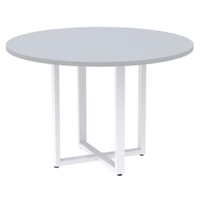 Mesa de Reunião Redonda P25 Pandin 110 cm (Largura) Tampo MDP Cinza Pé Aço Tubular Branco