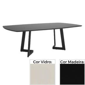 Mesa de Jantar MH-5346 Herval Retangular 170 cm Madeira Laca Fosca Preta Vidro Off White