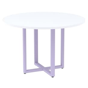 Mesa de Reunião Redonda P25 Pandin 110 cm (Largura) Tampo MDP Branco Pé Aço Tubular Lilás