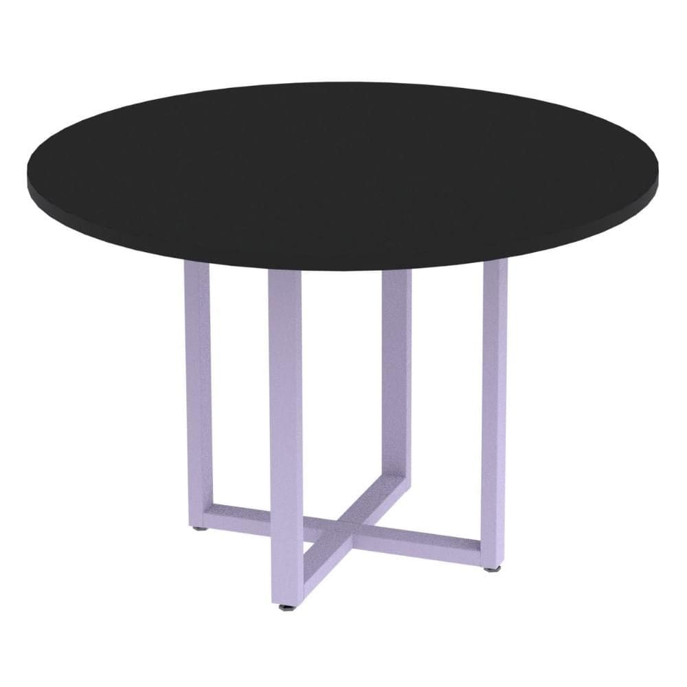 Mesa de Reunião Redonda P25 Pandin 110 cm (Largura) Tampo MDP Preto Pé Aço Tubular Lilás