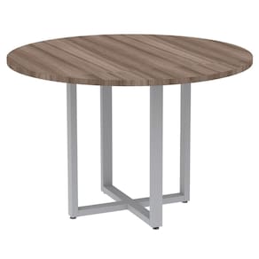 Mesa de Reunião Redonda P25 Pandin 110 cm (Largura) Tampo MDP Walnut Pé Aço Tubular Cinza