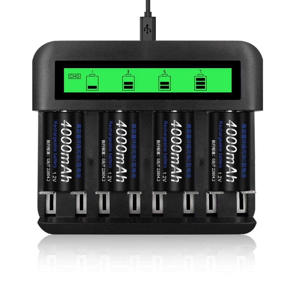 Baterias C recarregáveis CITYORK 5000mAh (pacote com 4) + carregador