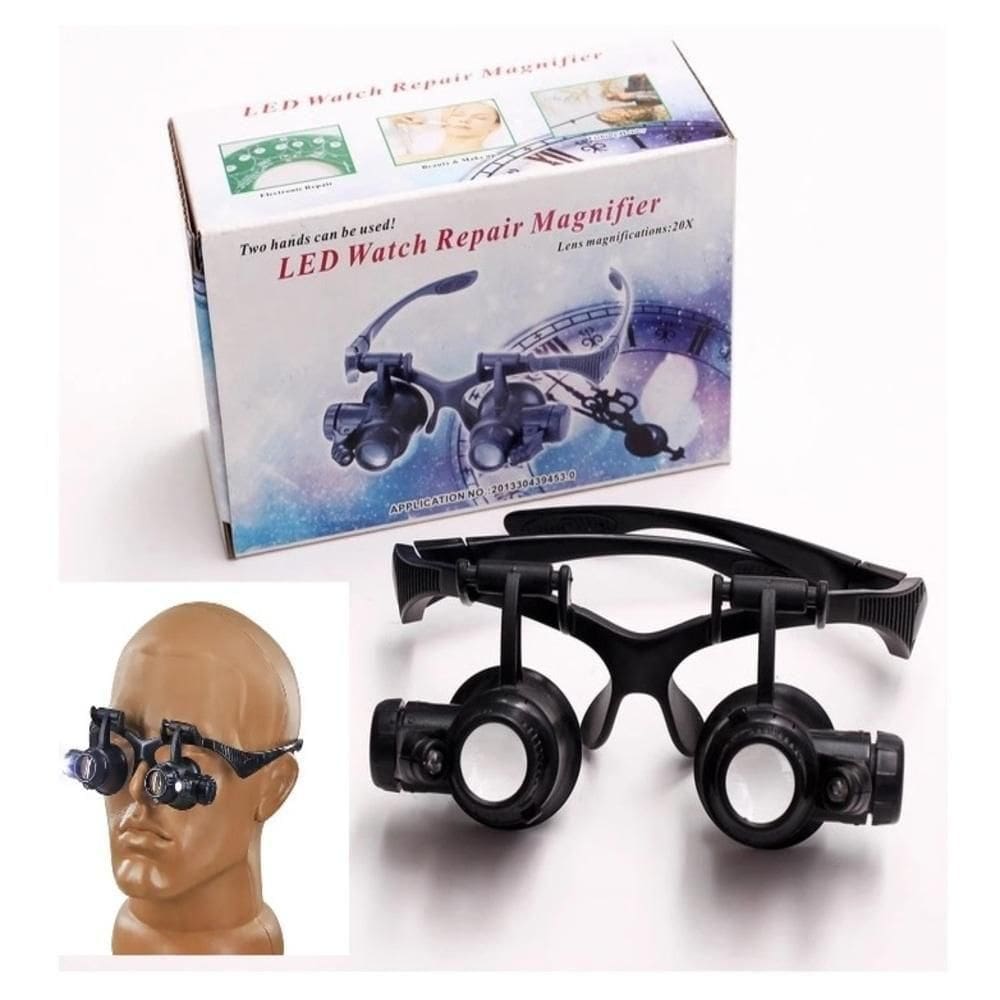 Oculos Lupa Cabeca 20x Profissional Luz Dupla Lente De Aumento Pala Reparo Joias Eletronica Estetica Relogios