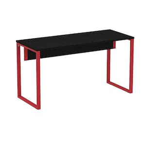 Mesa Escritório P25 TUB Pandin 150 cm (Larg) x 70 cm (Prof) Tampo MDP Preto Pé Aço Tubular Vermelho