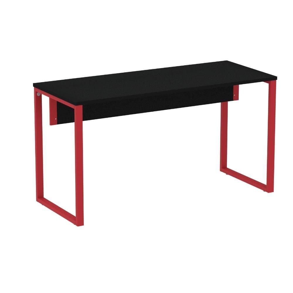 Mesa Escritório P25 TUB Pandin 134 cm (Larg) Tampo MDP Preto Pé Aço Tubular Vermelho