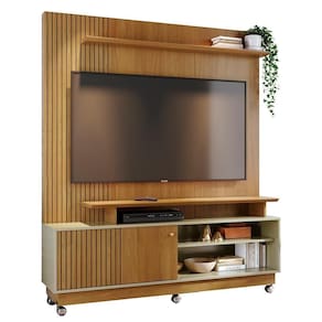 Estante Home Theater Ares Cumaru Opala Para Tv Até 75 Com Rodízios Madetec Cumaru Opala