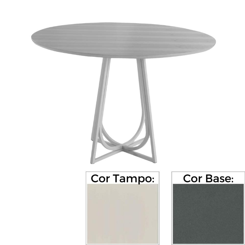 Mesa de Jantar MH-5299 Herval Redonda 110 cm Madeira Laca Fosca Off White Base Grafite