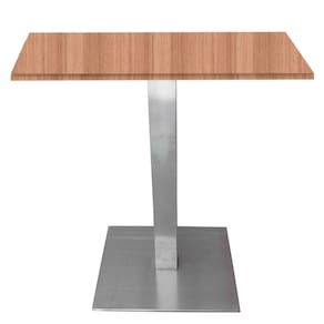 Mesa Alpha Inox 73,50 cm (Alt) Base Quadrada Tampo MDP Quadrado 60 cm (Larg) x 2,50 cm (Alt) Noce Naturalle
