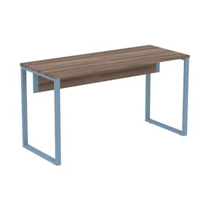 Mesa Escritório P25 TUB Pandin 134 cm (Larg) Tampo MDP Walnut Pé Aço Tubular Azul Dali