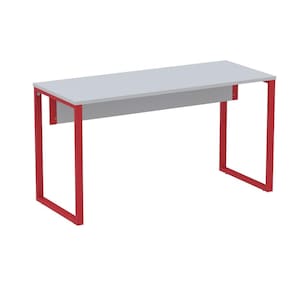 Mesa Escritório P25 TUB Pandin 170 cm (Larg) x 70 cm (Prof) Tampo MDP Cinza Pé Aço Tubular Vermelho