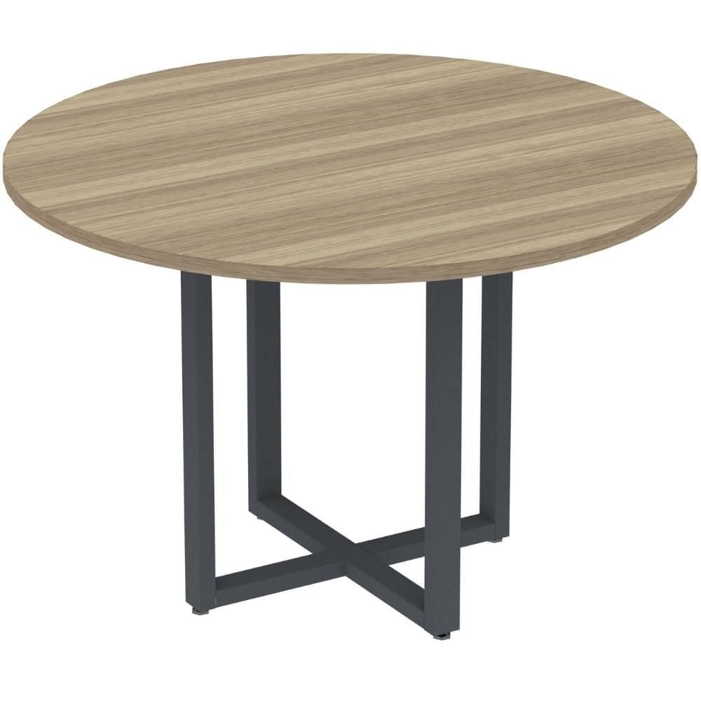 Mesa de Reunião Redonda P25 Pandin 110 cm (Largura) Tampo MDP Noce Naturalle Pé Aço Tubular Cinza