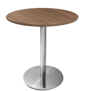 Mesa Beta em Inox 75 cm (Altura) com Disco Redondo com Tampo em MDP Redondo 60 cm Cor Imbuia