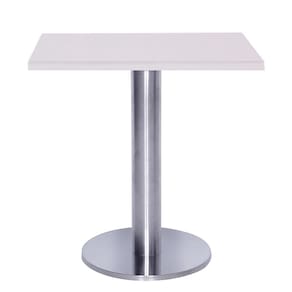 Mesa Beta Big em Inox 75 cm (Altura) com Disco Redondo com Tampo em MDP Quadrado 70 cm Cor Branco