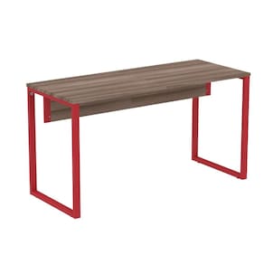Mesa Escritório P25 TUB Pandin 150 cm (Larg) x 70 cm (Prof) Tampo MDP Walnut Pé Aço Tubular Vermelho