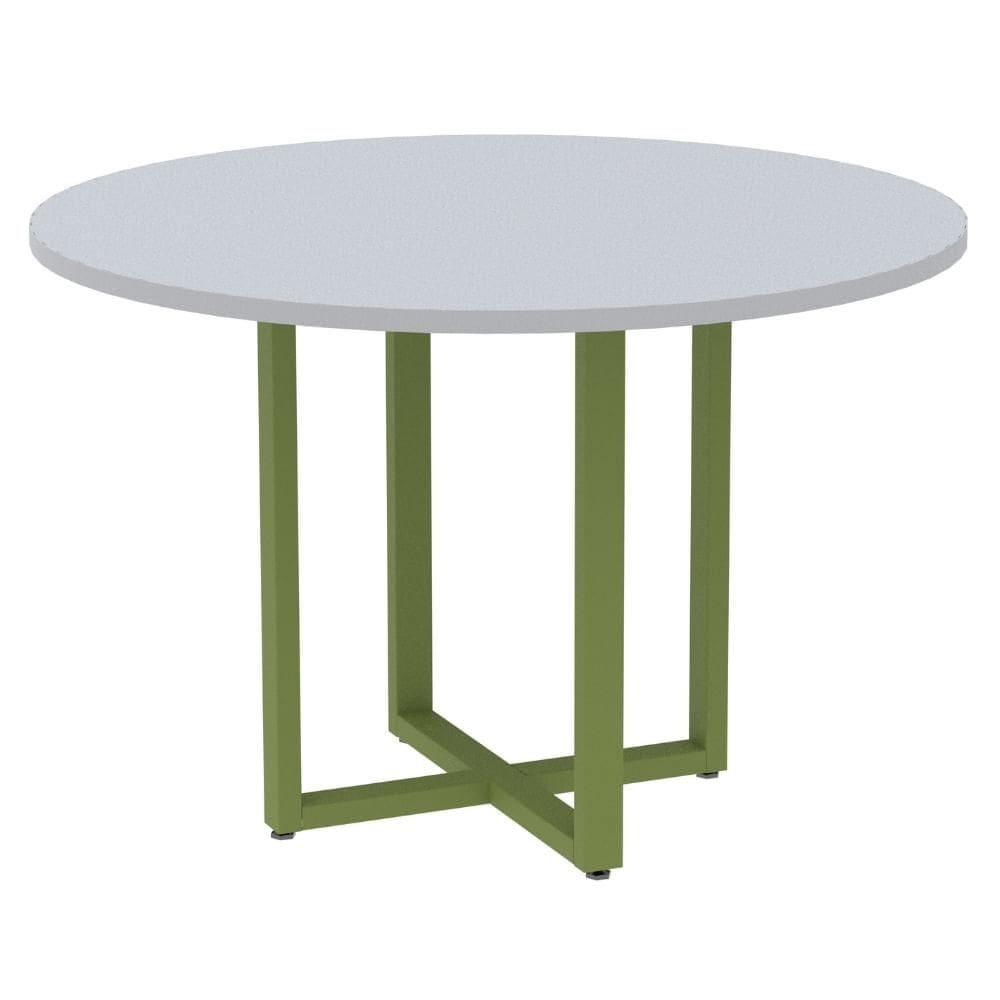 Mesa de Reunião Redonda P25 Pandin 110 cm (Largura) Tampo MDP Cinza Pé Aço Tubular Verde Mirô