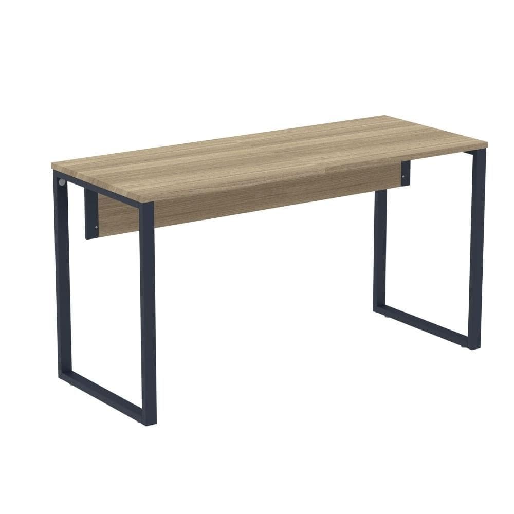 Mesa Escritório P25 TUB Pandin 134 cm (Larg) Tampo MDP Noce Naturalle Pé Aço Tubular Azul Del Rey