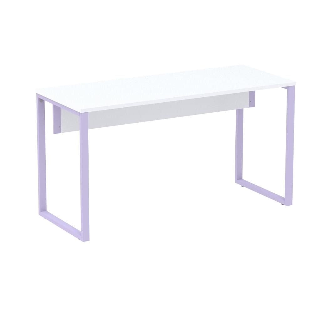 Mesa Escritório P25 TUB Pandin 134 cm (Larg) Tampo MDP Branco Pé Aço Tubular Lilás