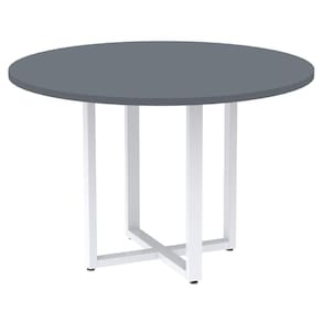 Mesa de Reunião Redonda P25 Pandin 110 cm (Largura) Tampo MDP Grafito Pé Aço Tubular Branco