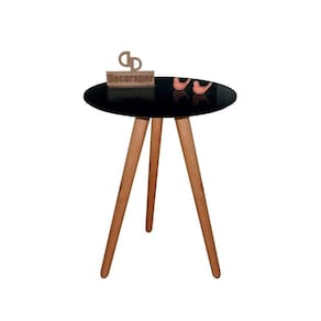 Mesa De Canto Pés Palito Amadeirado Com Tampo Vidro 50cm Preto 50cm