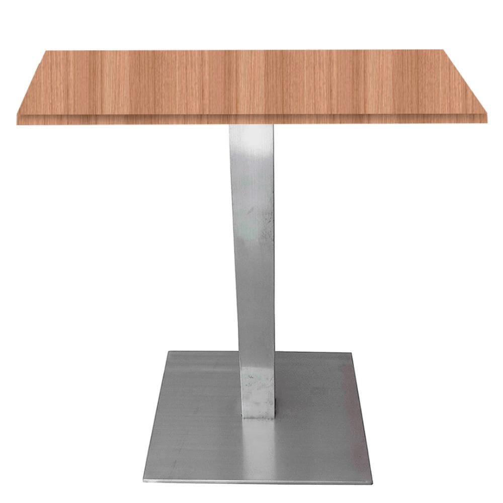 Mesa Alpha Inox 73,50 cm (Alt) Base Quadrada Tampo MDP Quadrado 70 cm (Larg) x 2,50 cm (Alt) Noce Naturalle