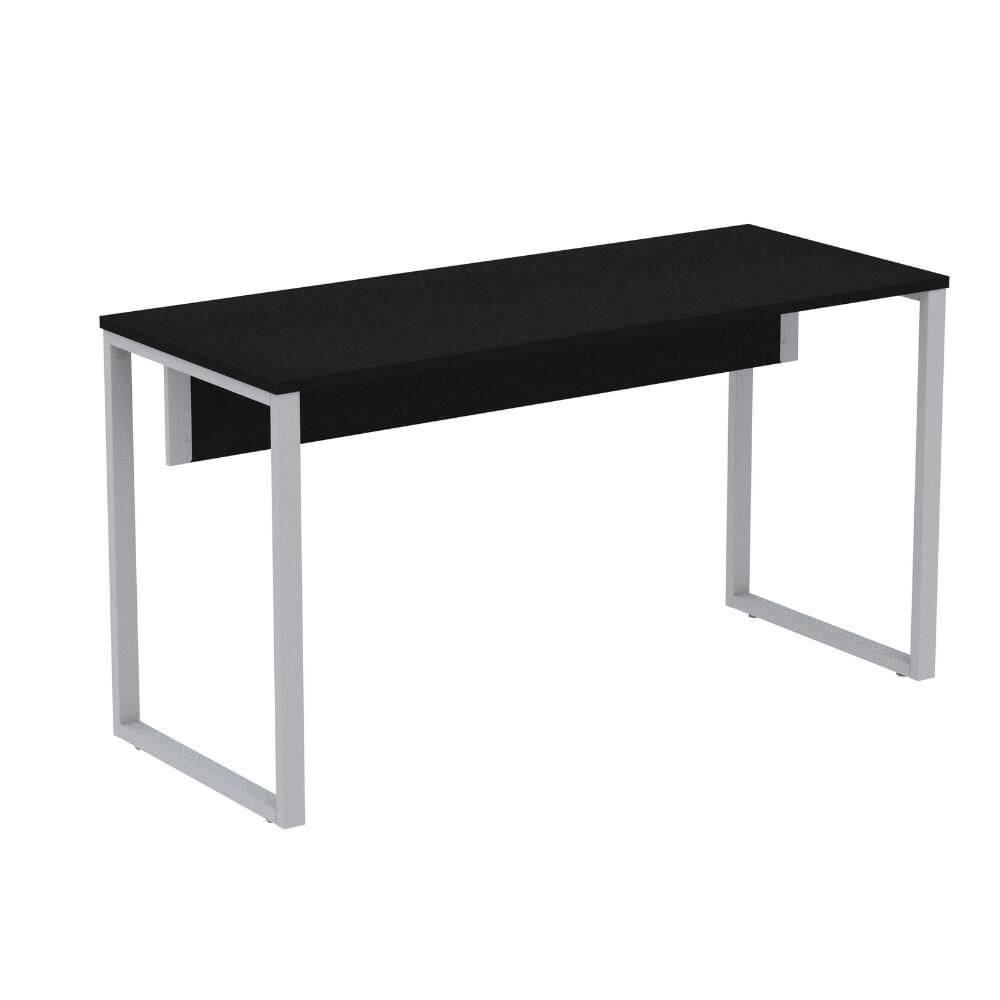 Mesa Escritório P25 TUB Pandin 134 cm (Larg) Tampo MDP Preto Pé Aço Tubular Cinza