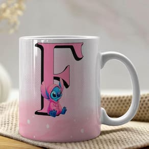 Caneca De Porcelana Stitch Letras A-z 325ml Rosa F