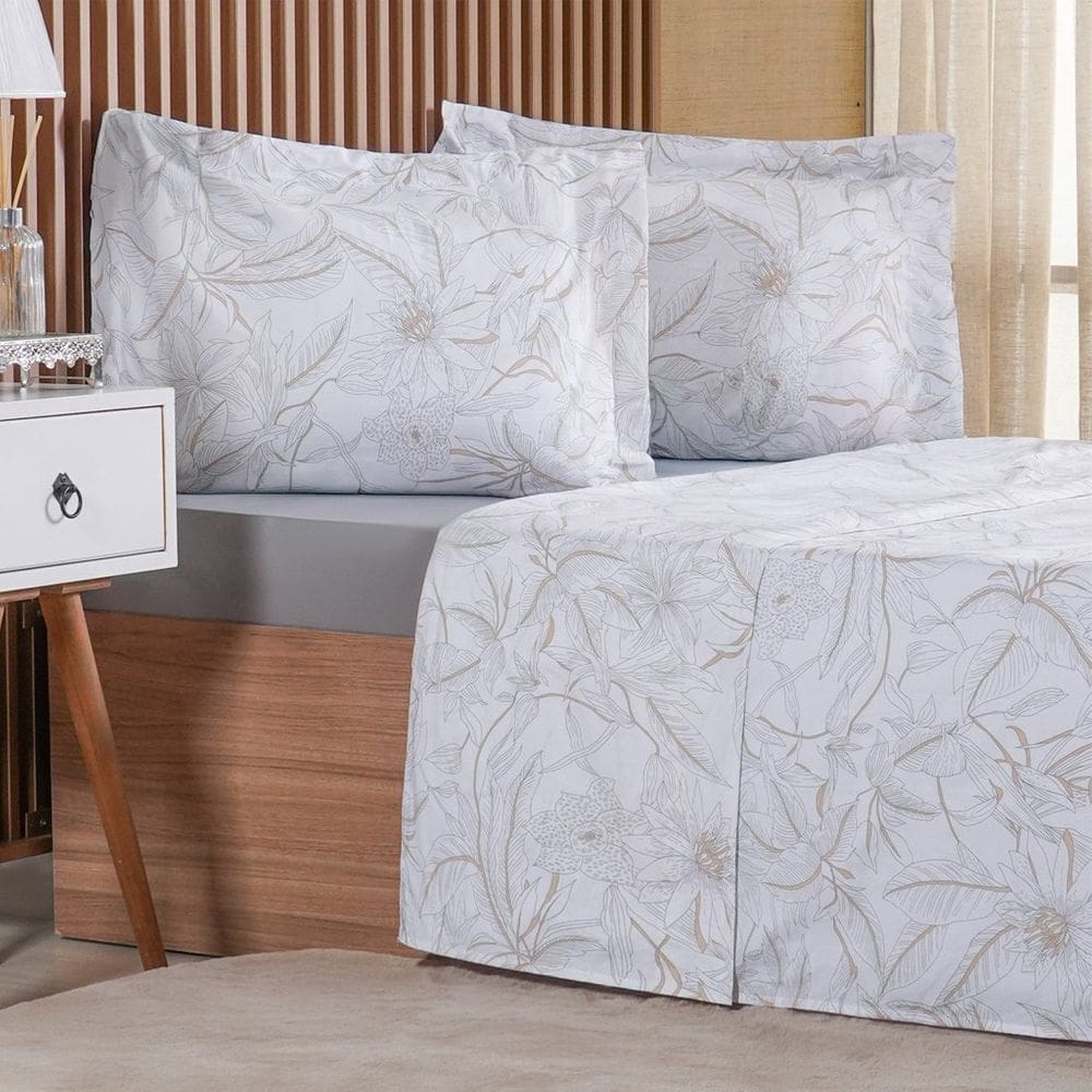 Jogo de Cama King 3 Pçs 200 Fios 100% Algodão 193x203x40cm