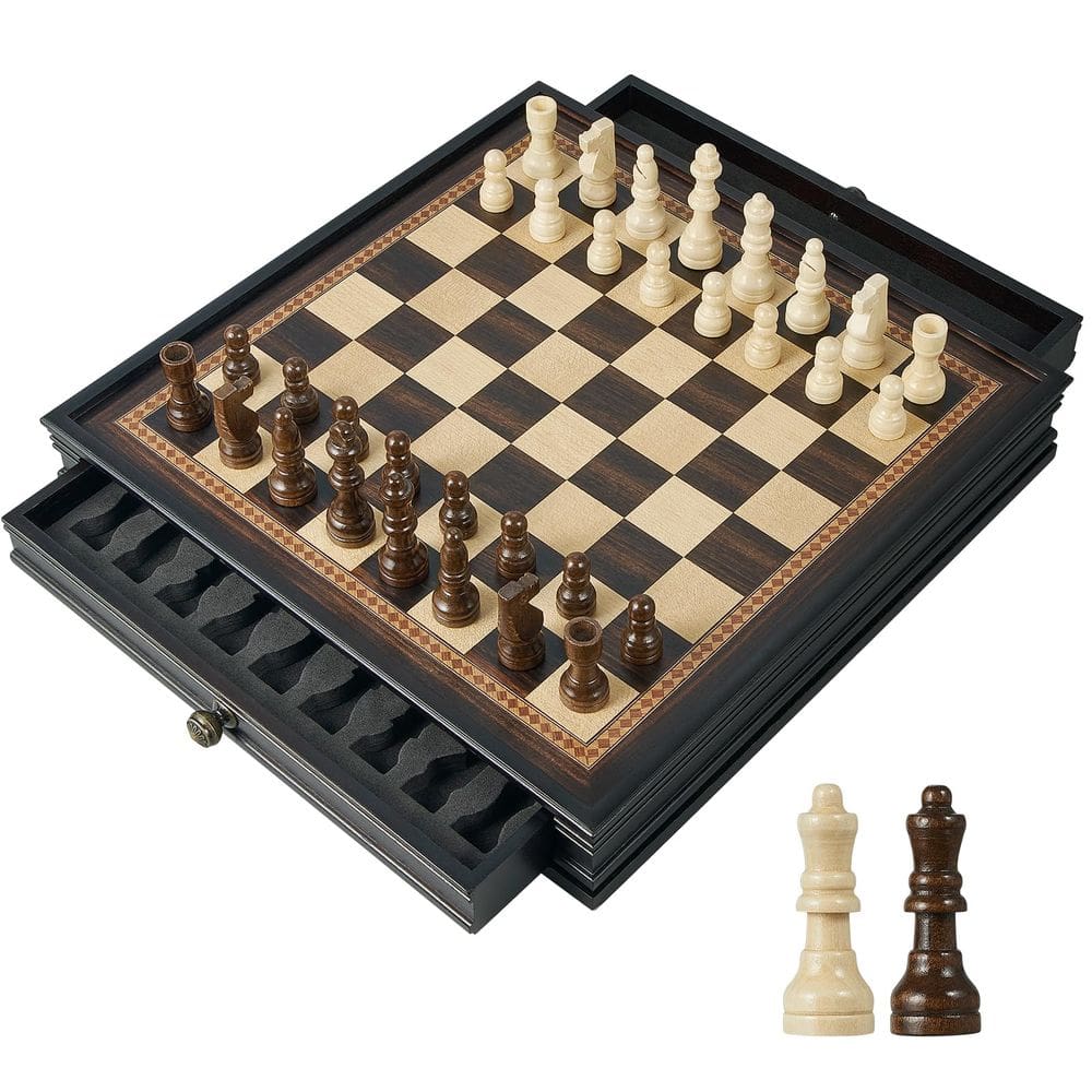 Conjunto de xadrez BIVOMON magnético de madeira com gavetas de armazenamento de 32 cm