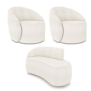 Sofá 2 Lugares Orgânico 140cm Morgan e 2 Poltronas Lua Bouclê Off White D03 - D`Rossi